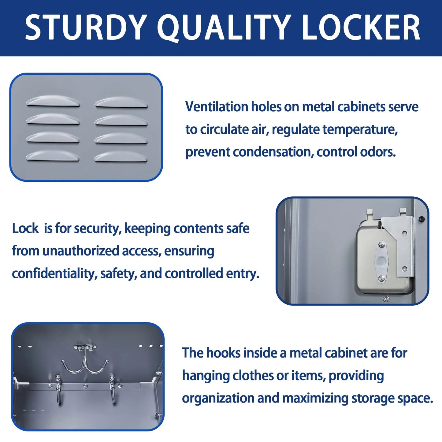 Modern 66-Inch 3-Door Metal Locker Cabinet Free Shipping Gray Home Gym Office School Garage Lock Employees Storage