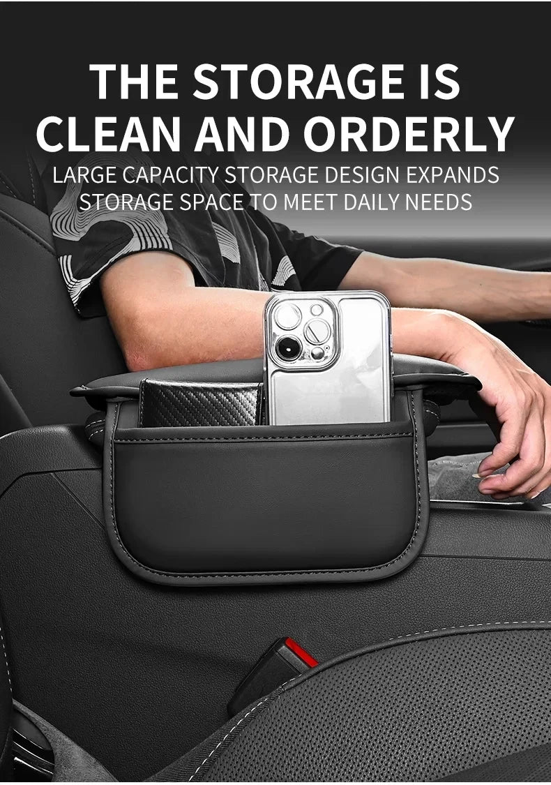 Car Center Console Protector Cover Upgraded Armrest Box Cushion Arm Rest Mat with Side Storage Pocket PU Leather Car Accessories