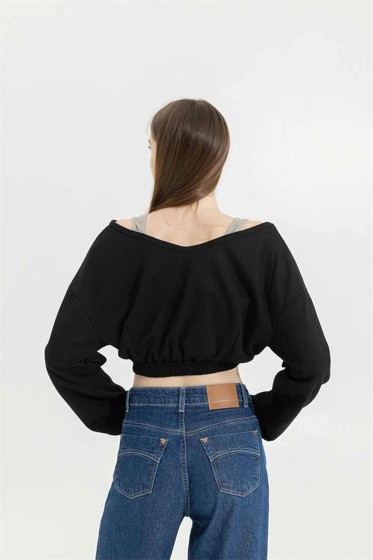 Woman Sweatshirt Hoodies Fashion Female Chic Loose Casual Streetwear Patchwork Ins Street Y2K Fake Two Pieces Hoodies Crop Top