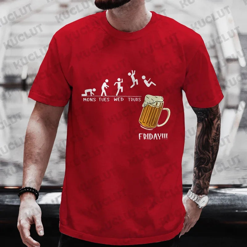 Men T-shirt Friday Beer Funny Graphic Y2k Tops Weekend Beer Drinking Lover Party Team Tees Plus Size Matching Outfit Streetwear