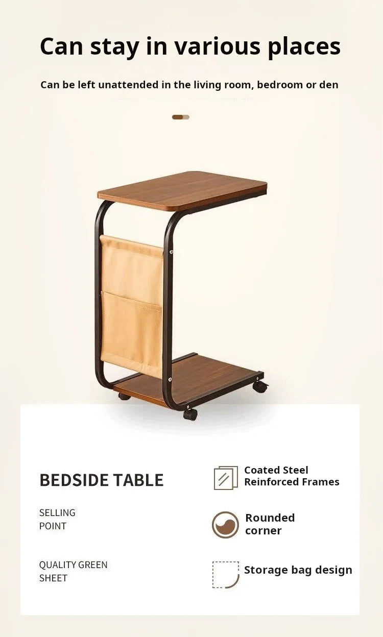 Household Small Coffee Table Bedroom Simple Storage Rack Portable Bedside Trolley Living Room Moveable C-shaped Sofa Side Table