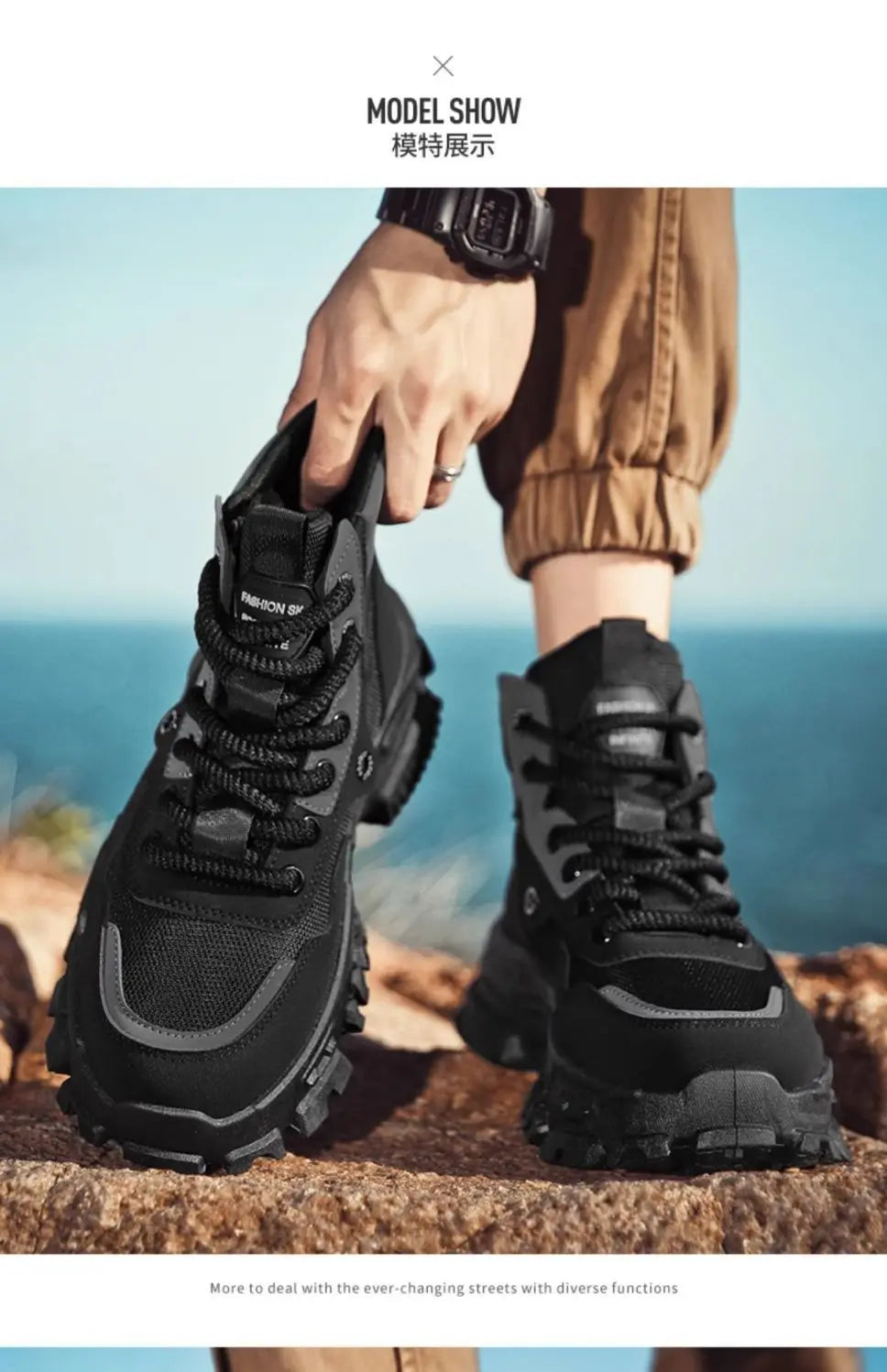 Mens Boots Leather Shoes Platform Boots for Men Outdoor Sneakers Motorcycle Ankle Boots Male Work Boot Casual Hiking Shoes