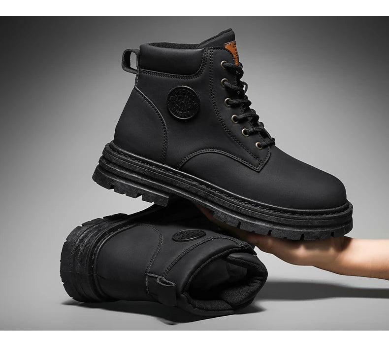 Men's high top boots four season outdoor work shoes anti slip and comfortable yellow boots fashion British casual leather boots