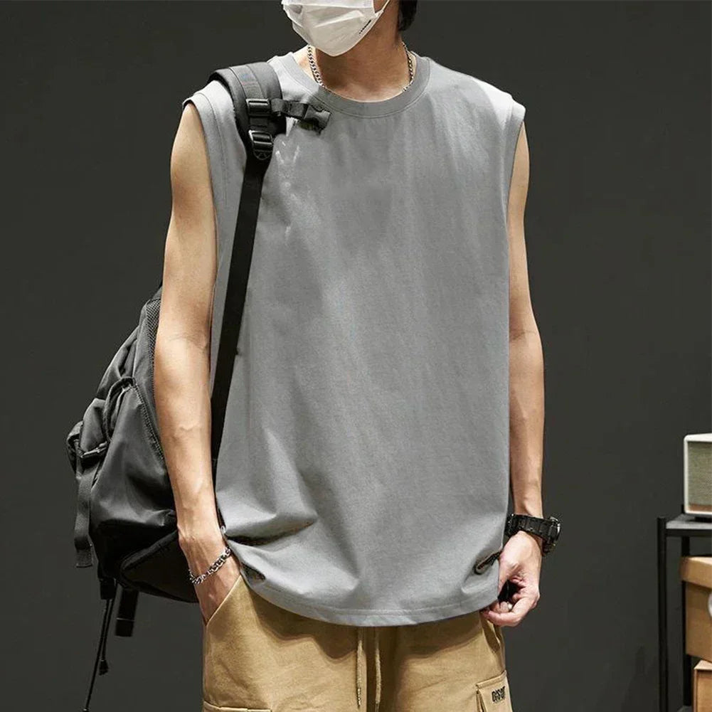 Men Running Tank Top Workout Muscle Sleeveless T-Shirt Summer Gym Vest Sports Solid Color Handsome Tops