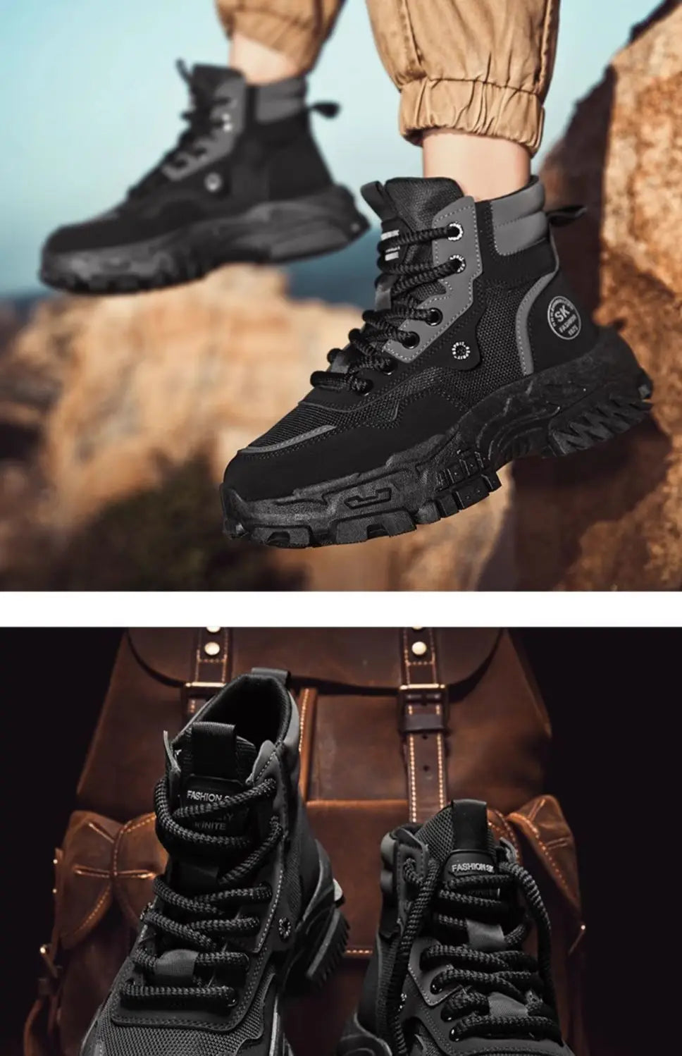 Mens Boots Leather Shoes Platform Boots for Men Outdoor Sneakers Motorcycle Ankle Boots Male Work Boot Casual Hiking Shoes