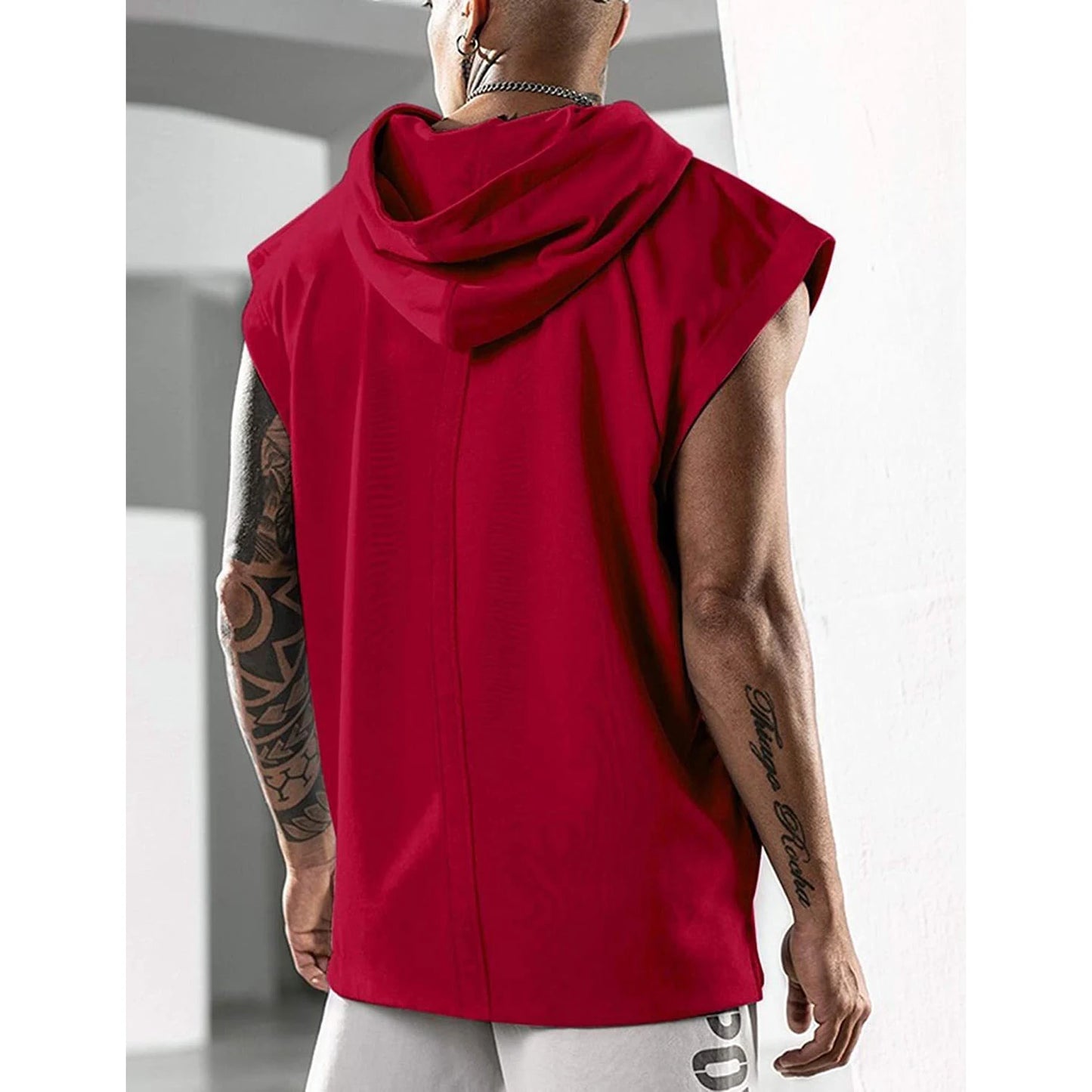 2025 Men Tank Top Fitness Training Pullover Leisure Fashion Sleeve Men's Hooded Vest Solid Color Tank Tops For Male