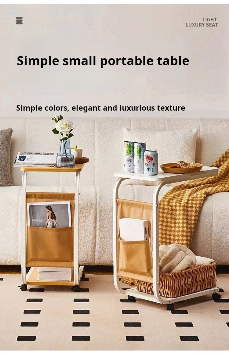 Household Small Coffee Table Bedroom Simple Storage Rack Portable Bedside Trolley Living Room Moveable C-shaped Sofa Side Table