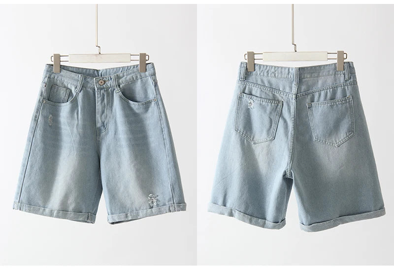 Women Denim Shorts Ripped Wide Leg Black High Waist Short Jeans Straight Leg Blue Denim Shorts For Women Summer Jean Shorts