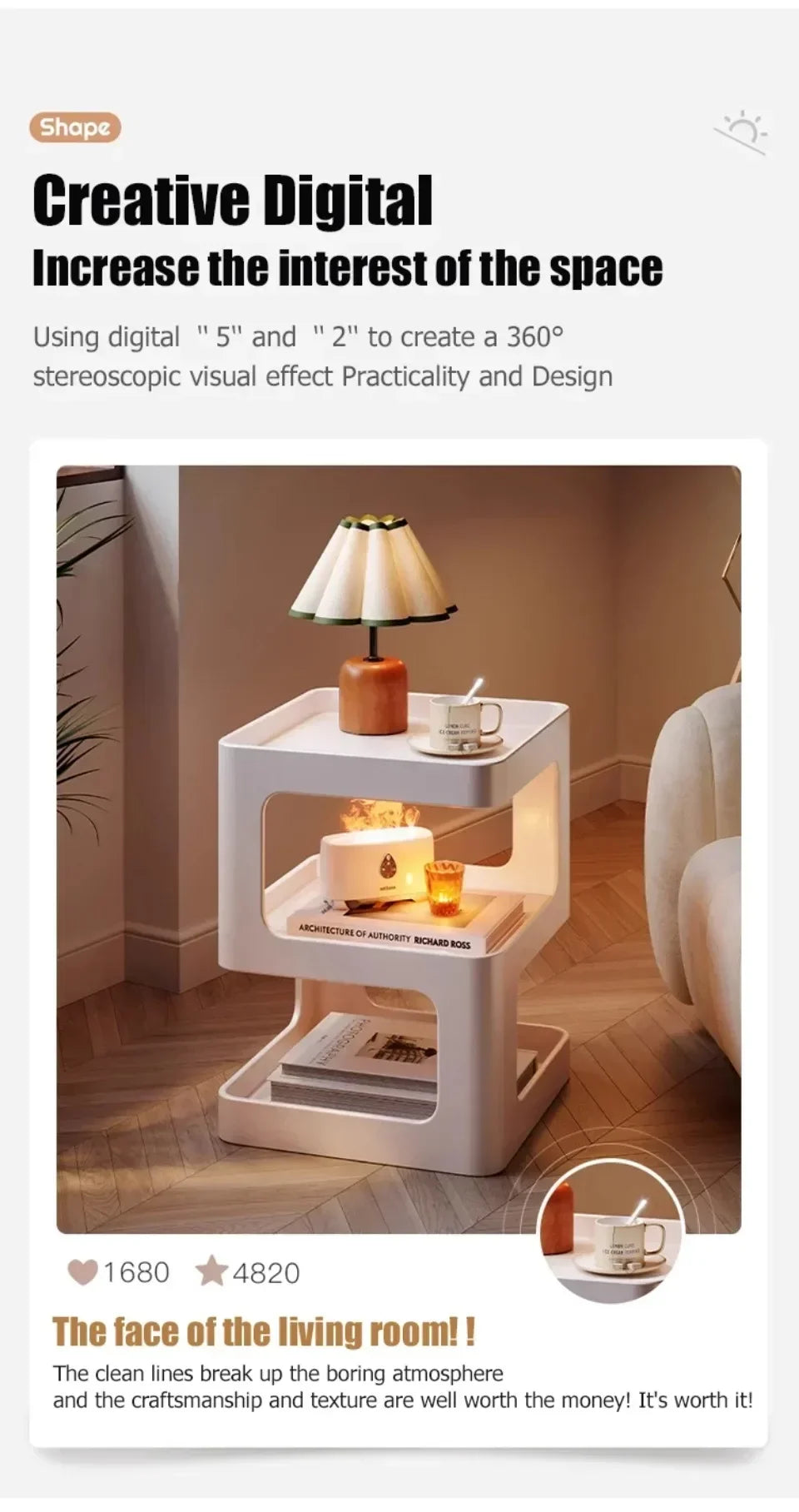 Light Luxury Sofa Table Modern Minimalist Bedside Table Creative Computer Desk Solid Color Shelf Living Room Small Coffee Table