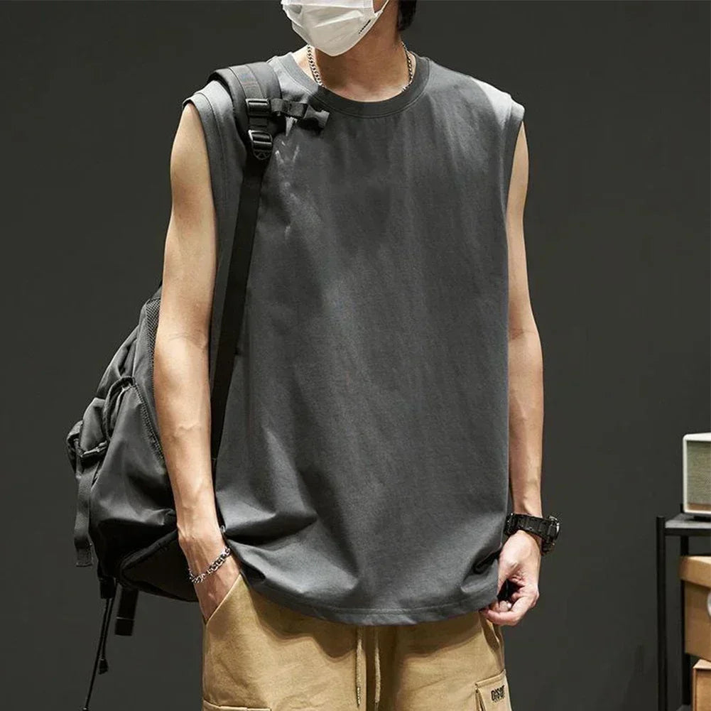 Men Running Tank Top Workout Muscle Sleeveless T-Shirt Summer Gym Vest Sports Solid Color Handsome Tops