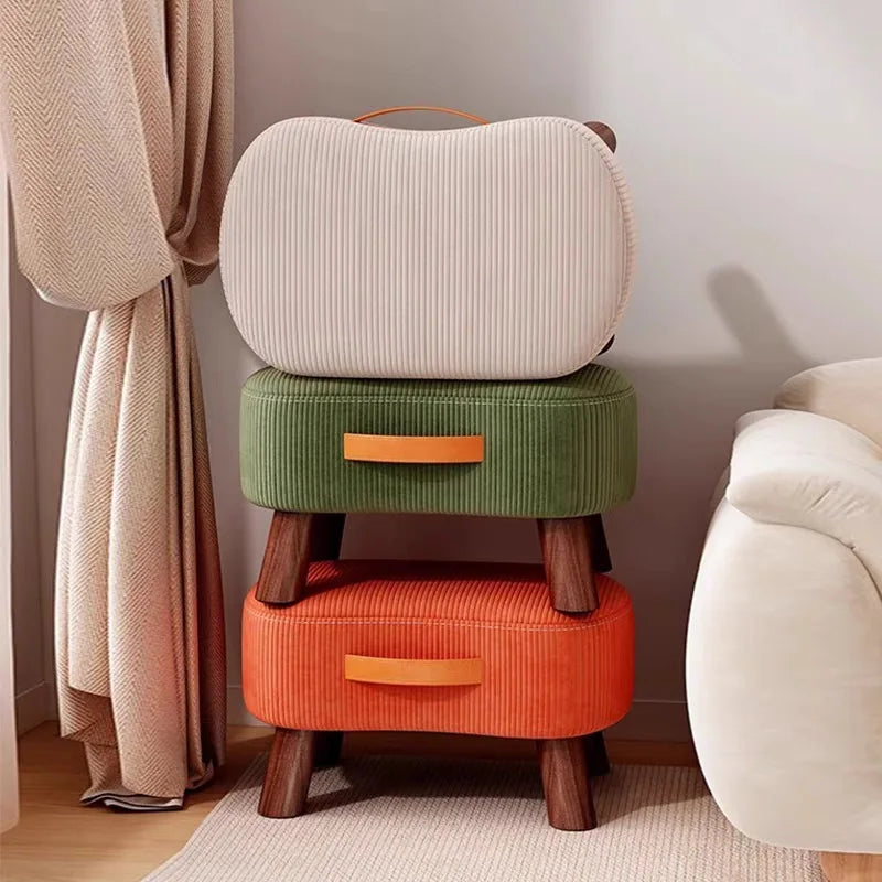 Household Stool Footstool Wood Material Living Room Furniture Wooden Frame Fabric