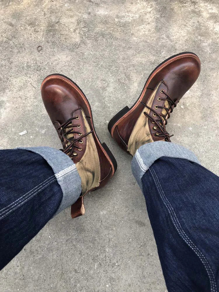 New Brown Boots for Men Black Business Handmade Men's Short Boots Round Toe Slip-On Ankle Boots Motorcycle Boots Combat Boots