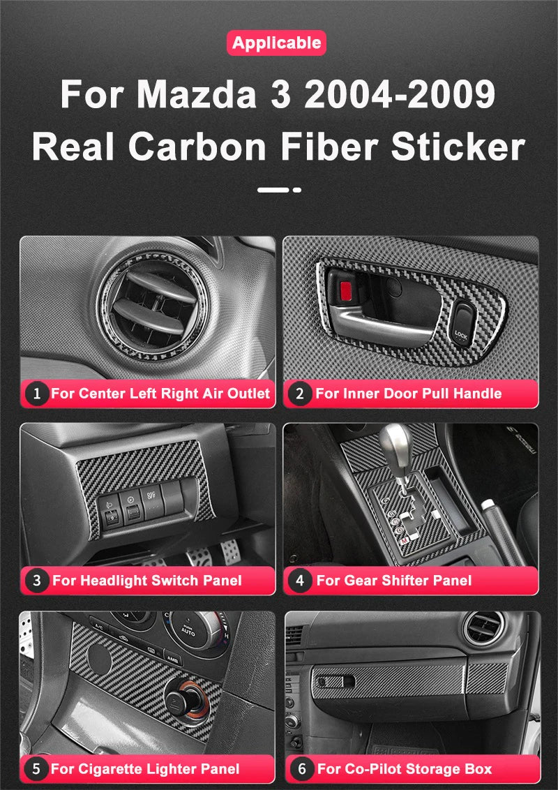 For Mazda 3 2004-2009 Accessorie Carbon Fiber Car Center Console Gear Shifter Panel Frame Trim Cover Interior Decoration Sticker
