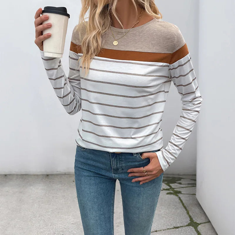 Sweatshirts Women Tops Striped Round Neck Full Sleeve Top Sweatshirt Work Casual Regular Y2k Streetwear Elegant Hoodies Autumn