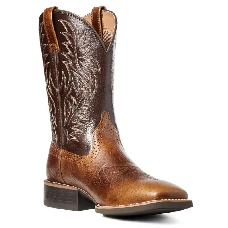 Men High Boots Embroidery Retro Handmade Mens Boots Western Cowboy Boot Pointed Toe Boots Hand Stitching Outdoor Men's Shoes