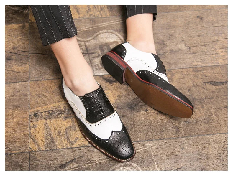 Men Business Dress shoe Colorful Lace up Fashion Man Casual Leather Oxfords shoes Flat Leisure Wedding Party shoe Men Big Size