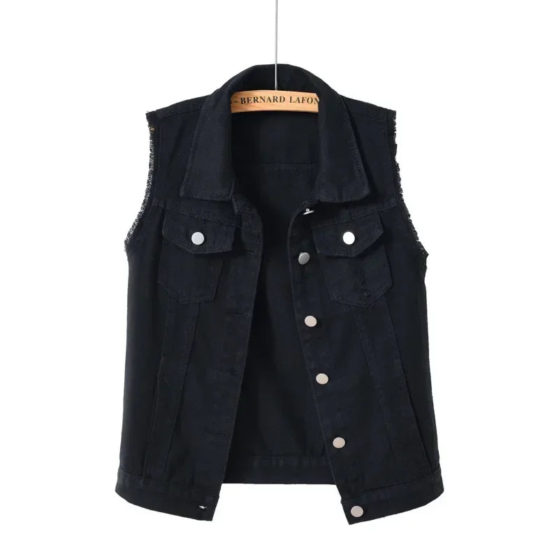 Denim Vest for Women Jacket Spring Streetwear Women Clothing Autumn Coats Fashion Clothes Casual Vintage Elegant Sleeveless