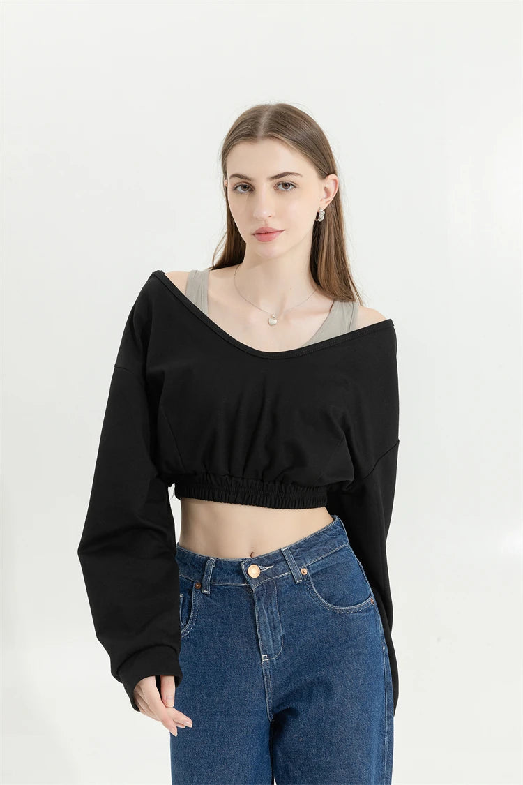 Woman Sweatshirt Hoodies Fashion Female Chic Loose Casual Streetwear Patchwork Ins Street Y2K Fake Two Pieces Hoodies Crop Top