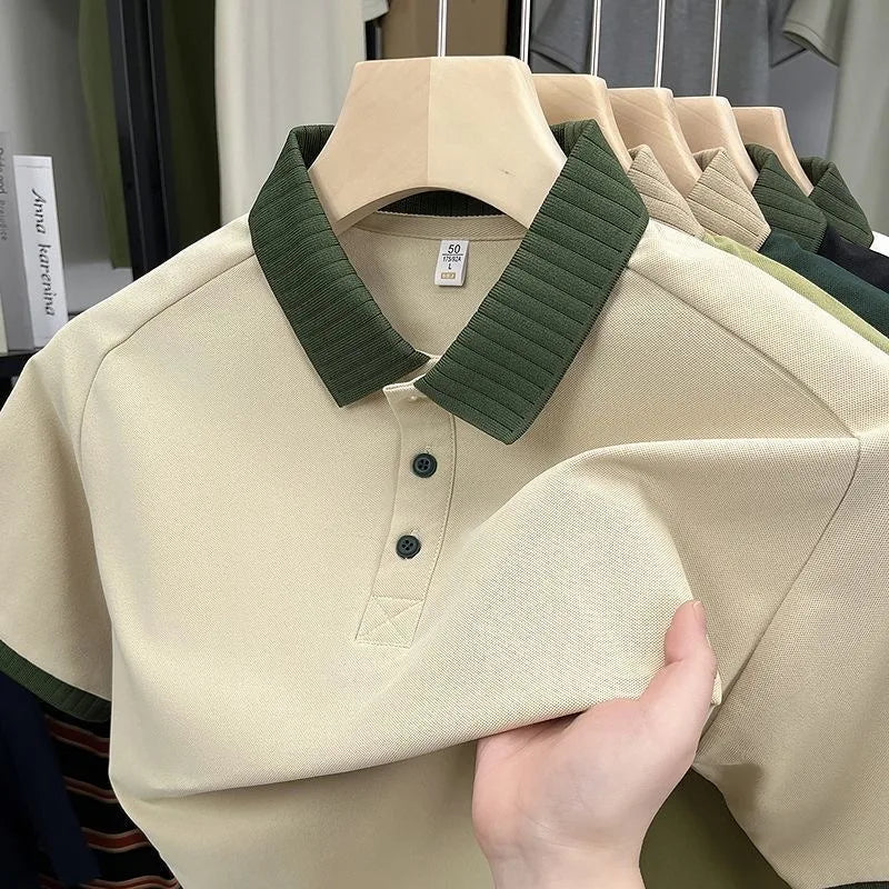 2025 New Patchwork Summer Men Polo Shirts Lapel Half Button Shoet Sleeve Busniess Korean Fashion Casual Men Tops
