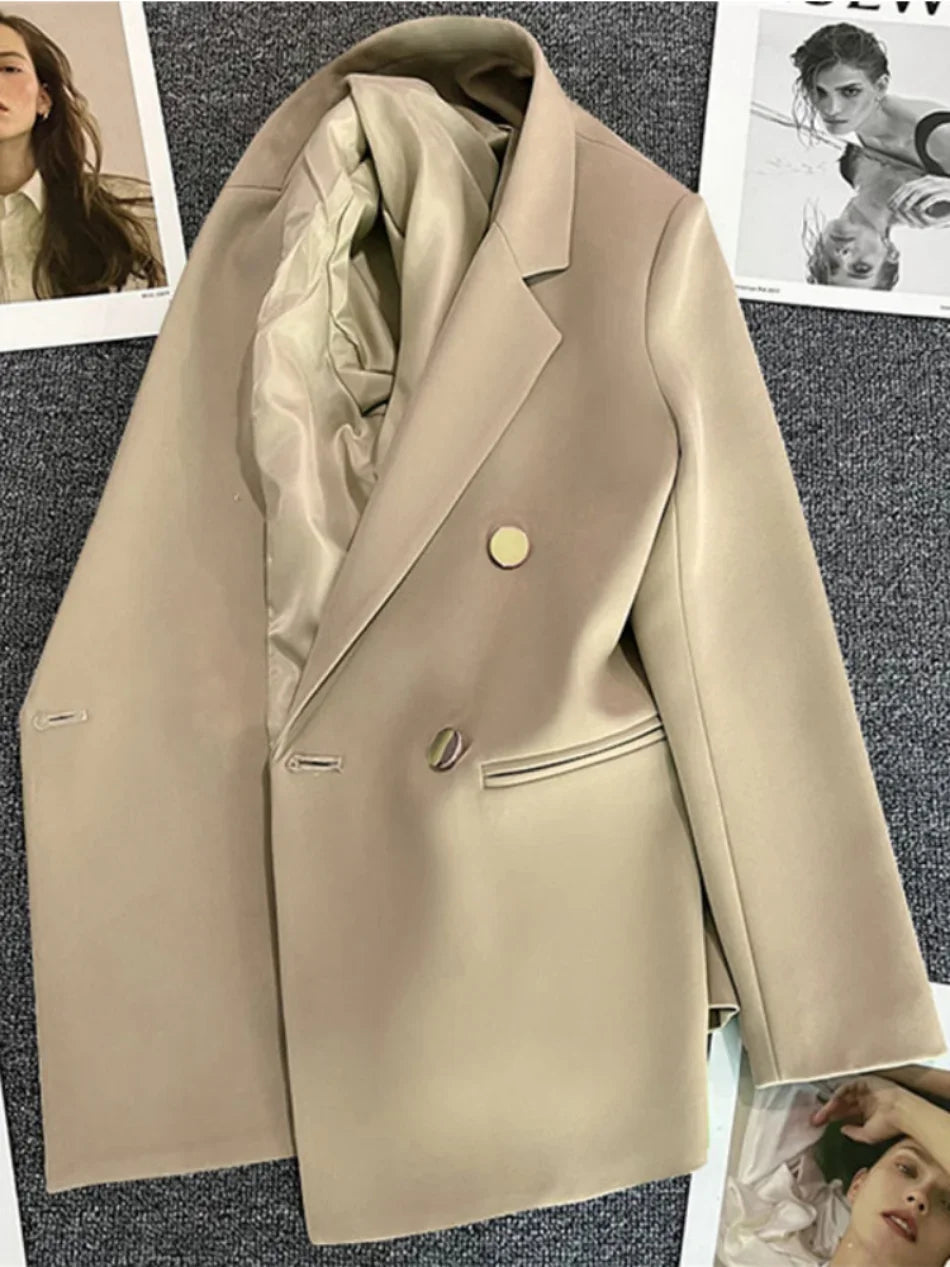 Elegant Korean Fashion Blazer - Luxury Double Breasted Jacket for Professional Wear