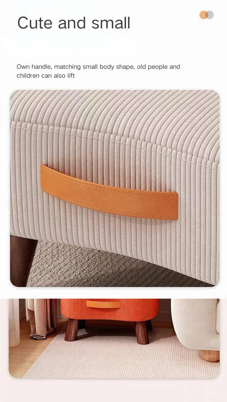 Household Stool Footstool Wood Material Living Room Furniture Wooden Frame Fabric