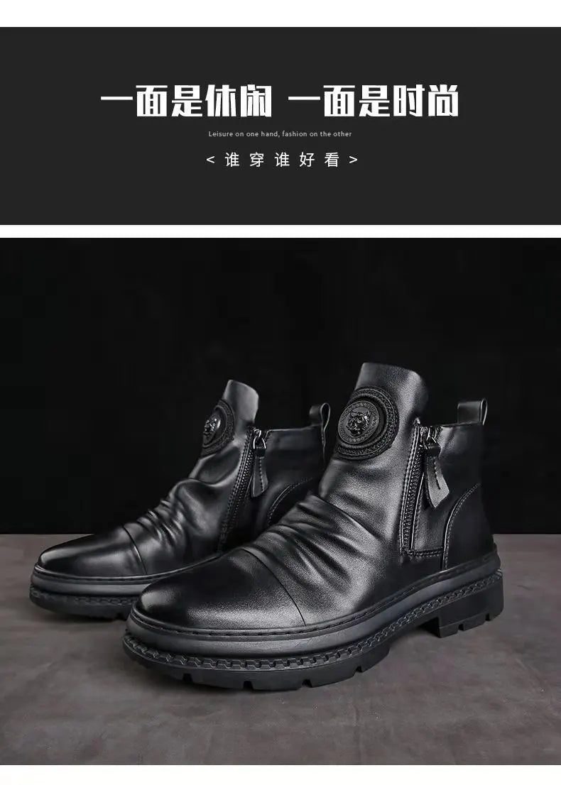 Chelsea Boots for Men Business Office Formal Dress Shoes Men Casual High-top Ankle Boots Men Platform Boots