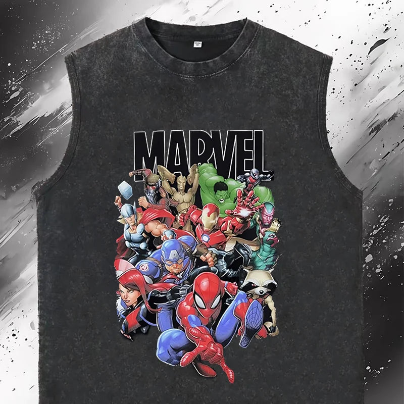 Men's Tank Tops Marvel's Spider-Man Graphic Print Vintage Washed Oversized Gym Vest Woman's T Shirt Sleeveless Y2k Clothes Tees