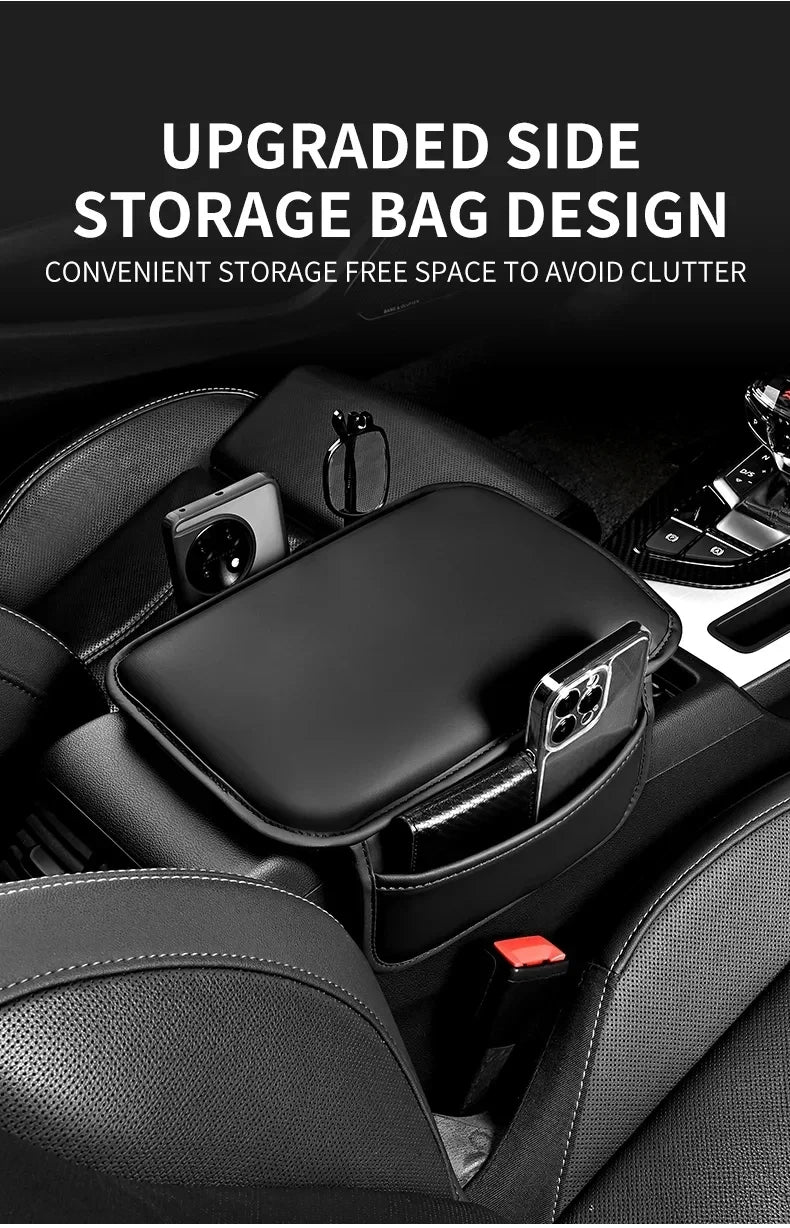 Car Center Console Protector Cover Upgraded Armrest Box Cushion Arm Rest Mat with Side Storage Pocket PU Leather Car Accessories