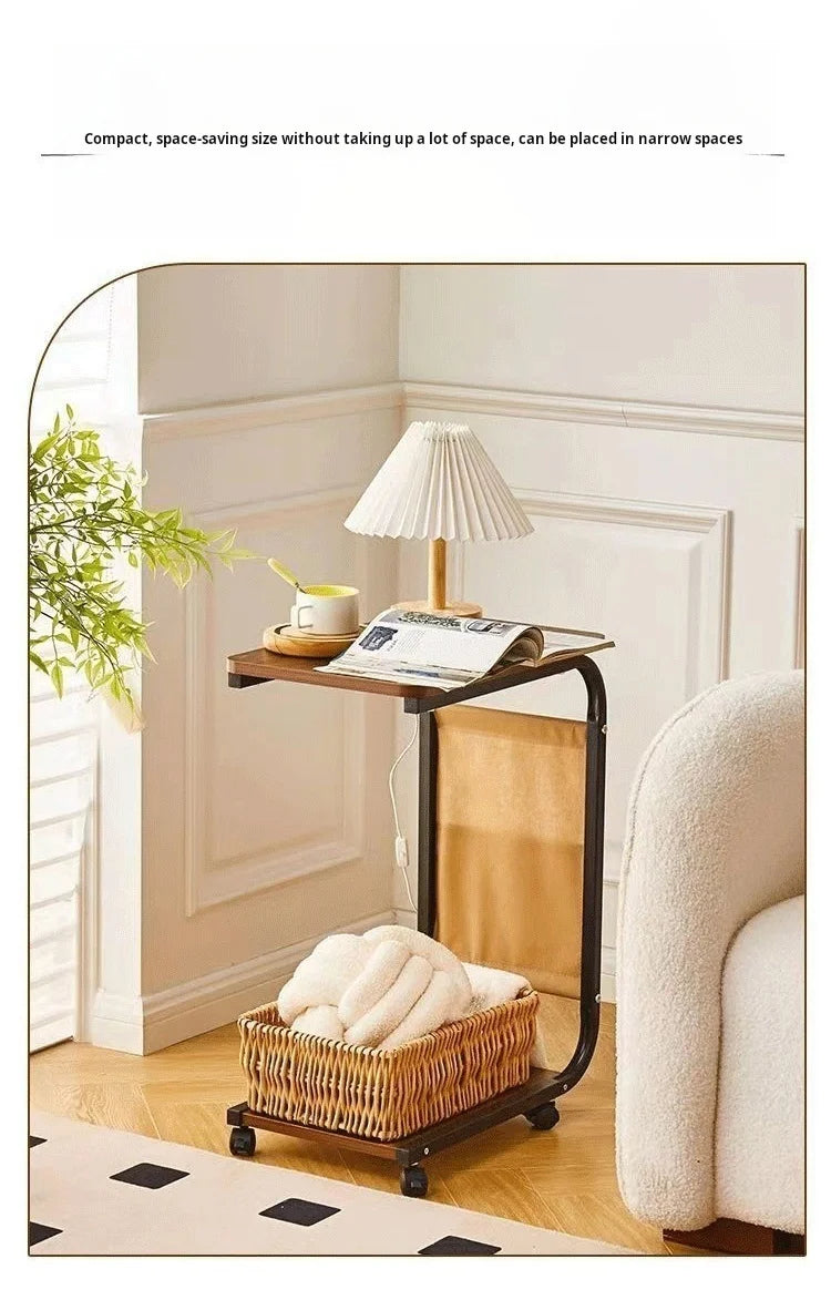 Household Small Coffee Table Bedroom Simple Storage Rack Portable Bedside Trolley Living Room Moveable C-shaped Sofa Side Table