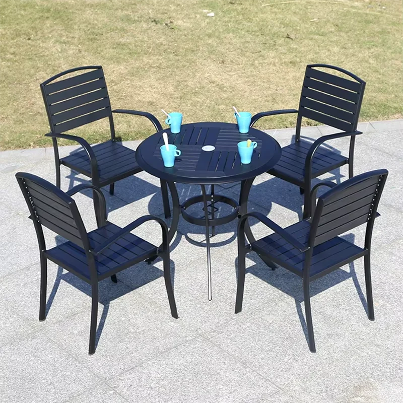 Outdoor Dining Table Modern Garden Table 80cm Wood-plastic Table Fashion Furniture Black Round Coffee Table