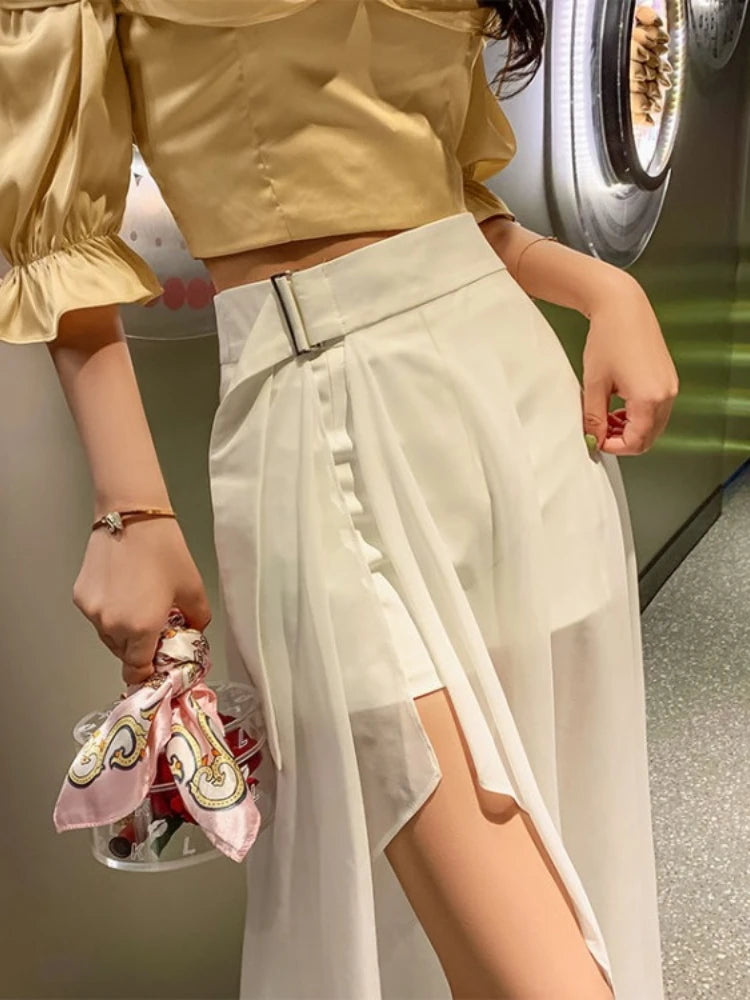 White Skirts for Women Temperament Summer Jupe 2025 Faldas Mujer De Moda High Waist Patchwork Chiffon Skirt Chic Korean Saia