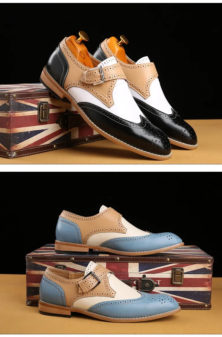 Men Business Dress shoe Colorful Lace up Fashion Man Casual Leather Oxfords shoes Flat Leisure Wedding Party shoe Men Big Size