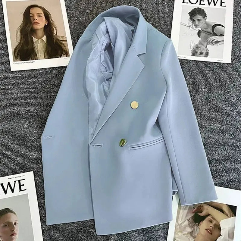 Elegant Korean Fashion Blazer - Luxury Double Breasted Jacket for Professional Wear