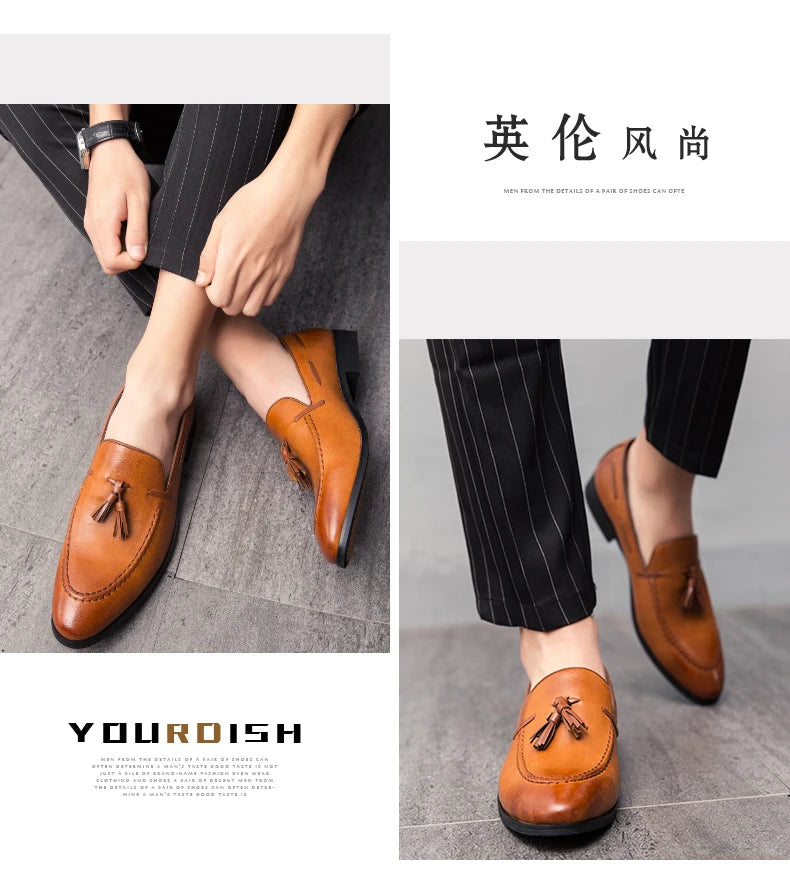 Wedding Shoes For Men Slip On Loafers Trend Tassels Leather Shoes Male Men’s Dress Shoes Business Shoes Men British Style Formal