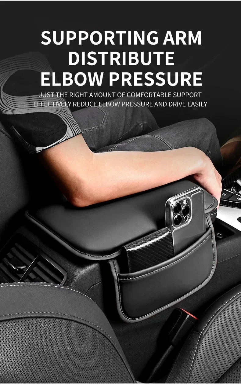 Car Center Console Protector Cover Upgraded Armrest Box Cushion Arm Rest Mat with Side Storage Pocket PU Leather Car Accessories