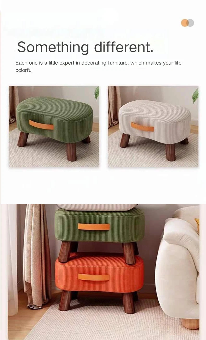 Household Stool Footstool Wood Material Living Room Furniture Wooden Frame Fabric