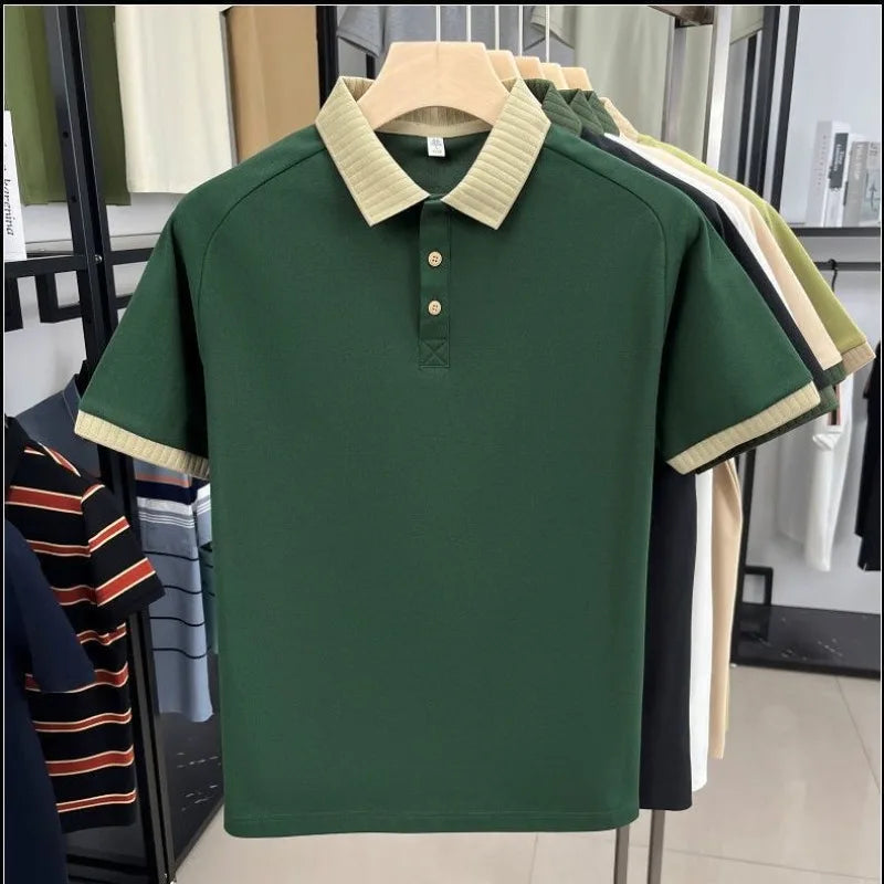 2025 New Patchwork Summer Men Polo Shirts Lapel Half Button Shoet Sleeve Busniess Korean Fashion Casual Men Tops