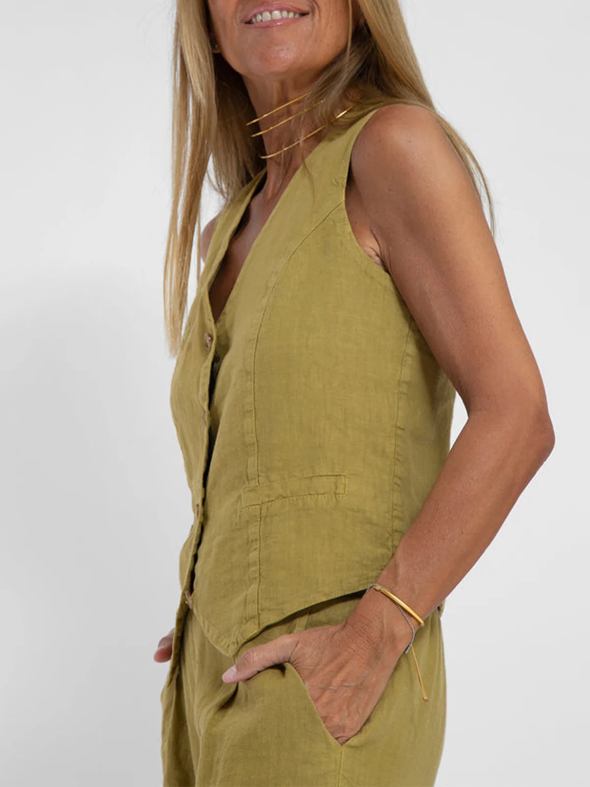 Trendy Vest & Pants Suit Set - Sleeveless 2-Piece with Color Block Stitching
