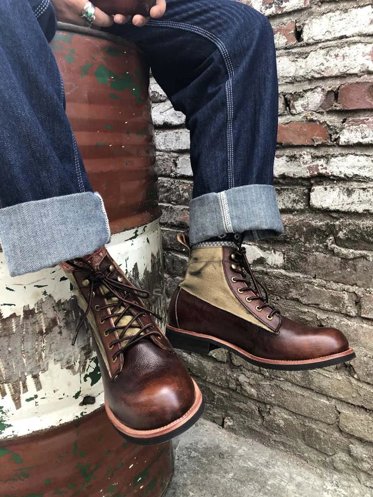 New Brown Boots for Men Black Business Handmade Men's Short Boots Round Toe Slip-On Ankle Boots Motorcycle Boots Combat Boots