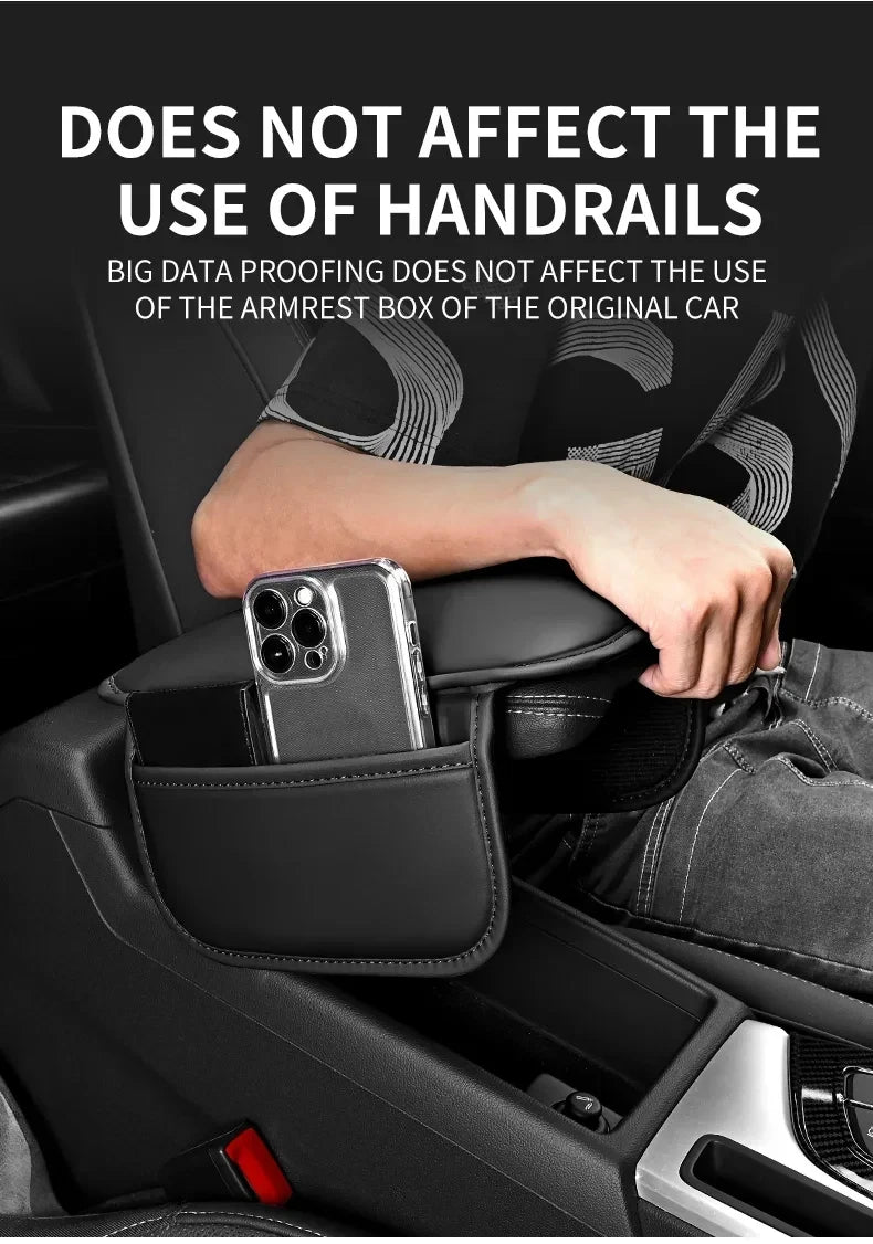 Car Center Console Protector Cover Upgraded Armrest Box Cushion Arm Rest Mat with Side Storage Pocket PU Leather Car Accessories