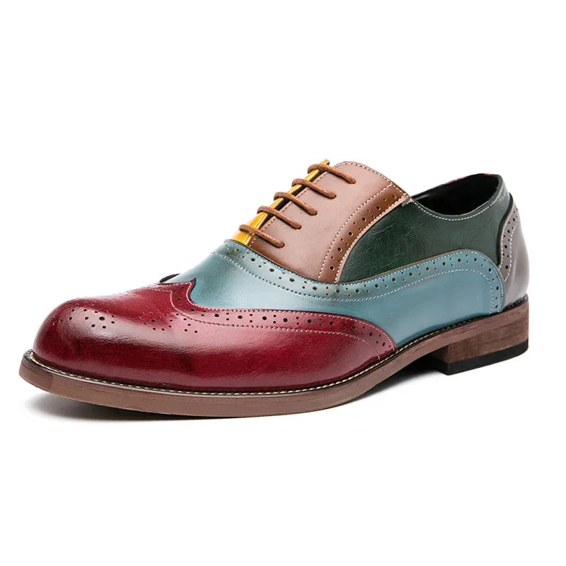 Men Business Dress shoe Colorful Lace up Fashion Man Casual Leather Oxfords shoes Flat Leisure Wedding Party shoe Men Big Size