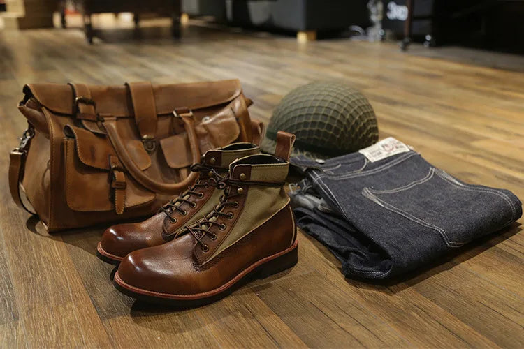 New Brown Boots for Men Black Business Handmade Men's Short Boots Round Toe Slip-On Ankle Boots Motorcycle Boots Combat Boots