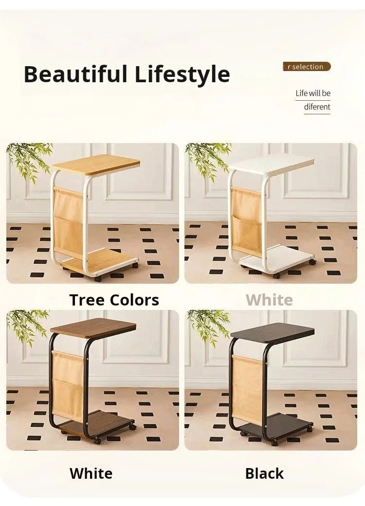 Household Small Coffee Table Bedroom Simple Storage Rack Portable Bedside Trolley Living Room Moveable C-shaped Sofa Side Table