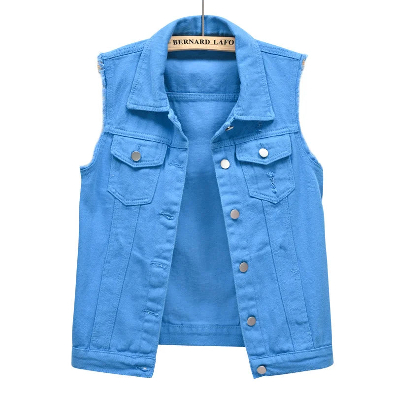 Denim Vest for Women Jacket Spring Streetwear Women Clothing Autumn Coats Fashion Clothes Casual Vintage Elegant Sleeveless