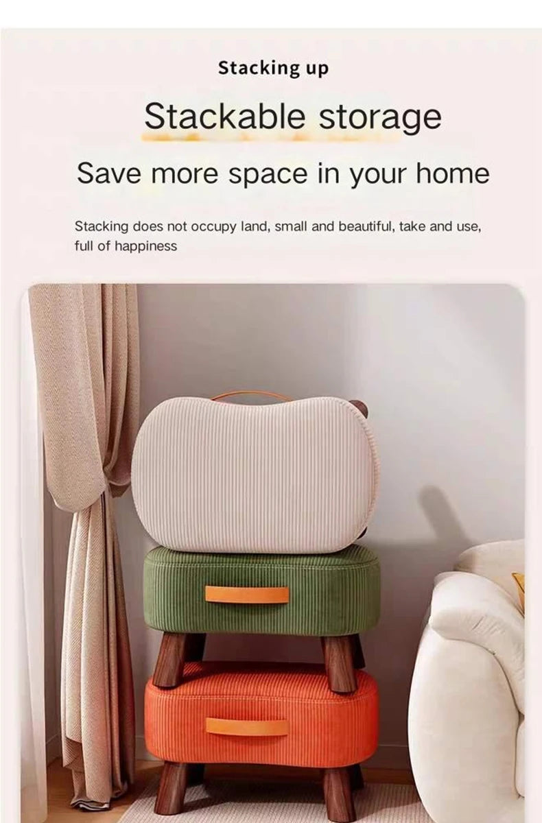 Household Stool Footstool Wood Material Living Room Furniture Wooden Frame Fabric