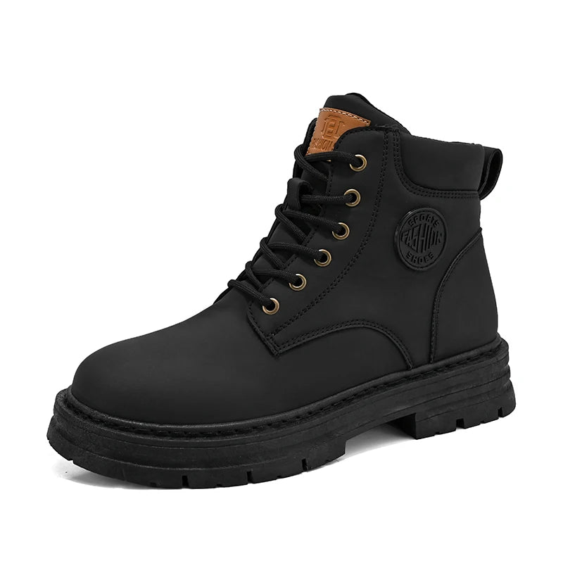 Men's high top boots four season outdoor work shoes anti slip and comfortable yellow boots fashion British casual leather boots