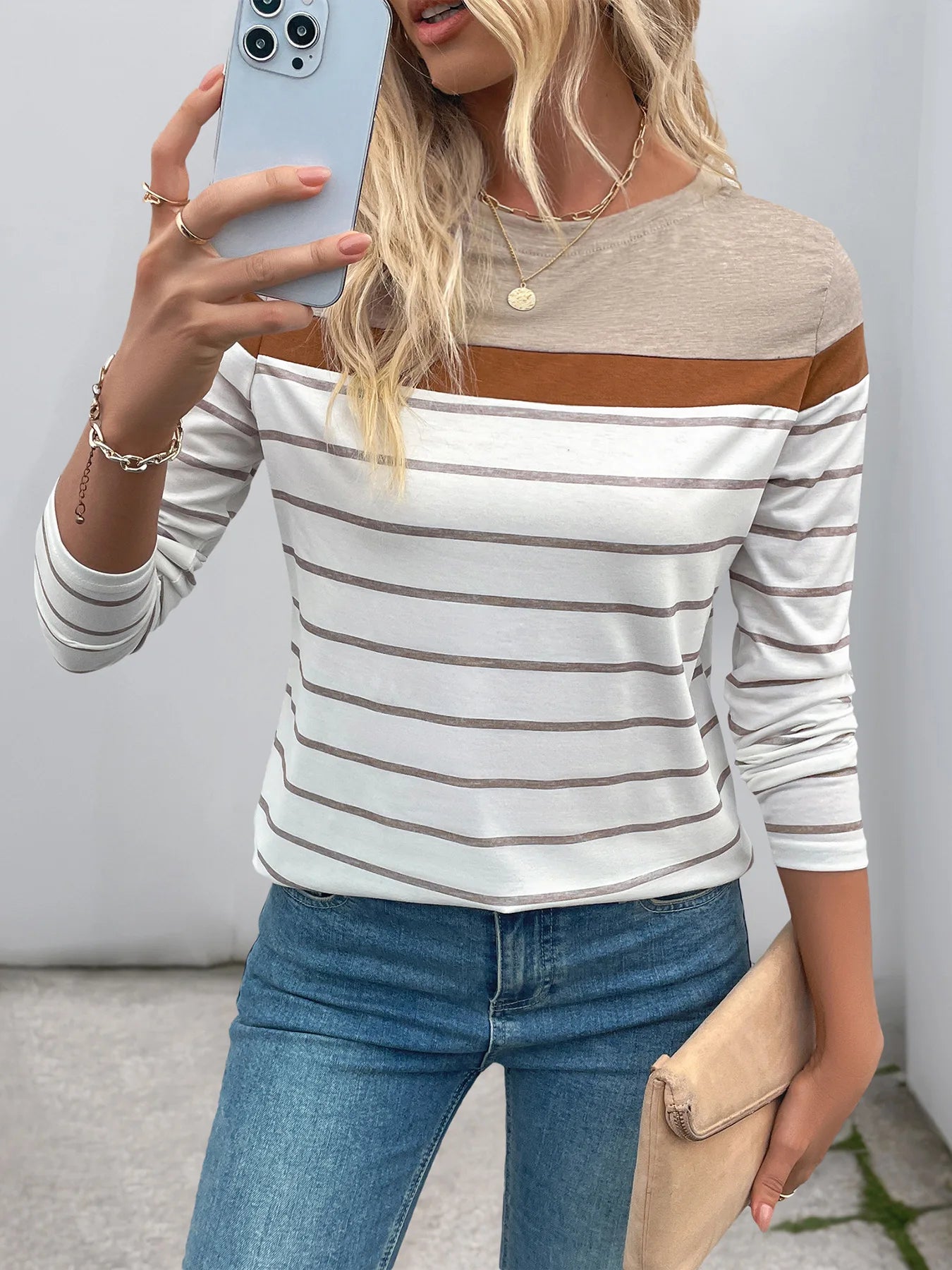 Sweatshirts Women Tops Striped Round Neck Full Sleeve Top Sweatshirt Work Casual Regular Y2k Streetwear Elegant Hoodies Autumn