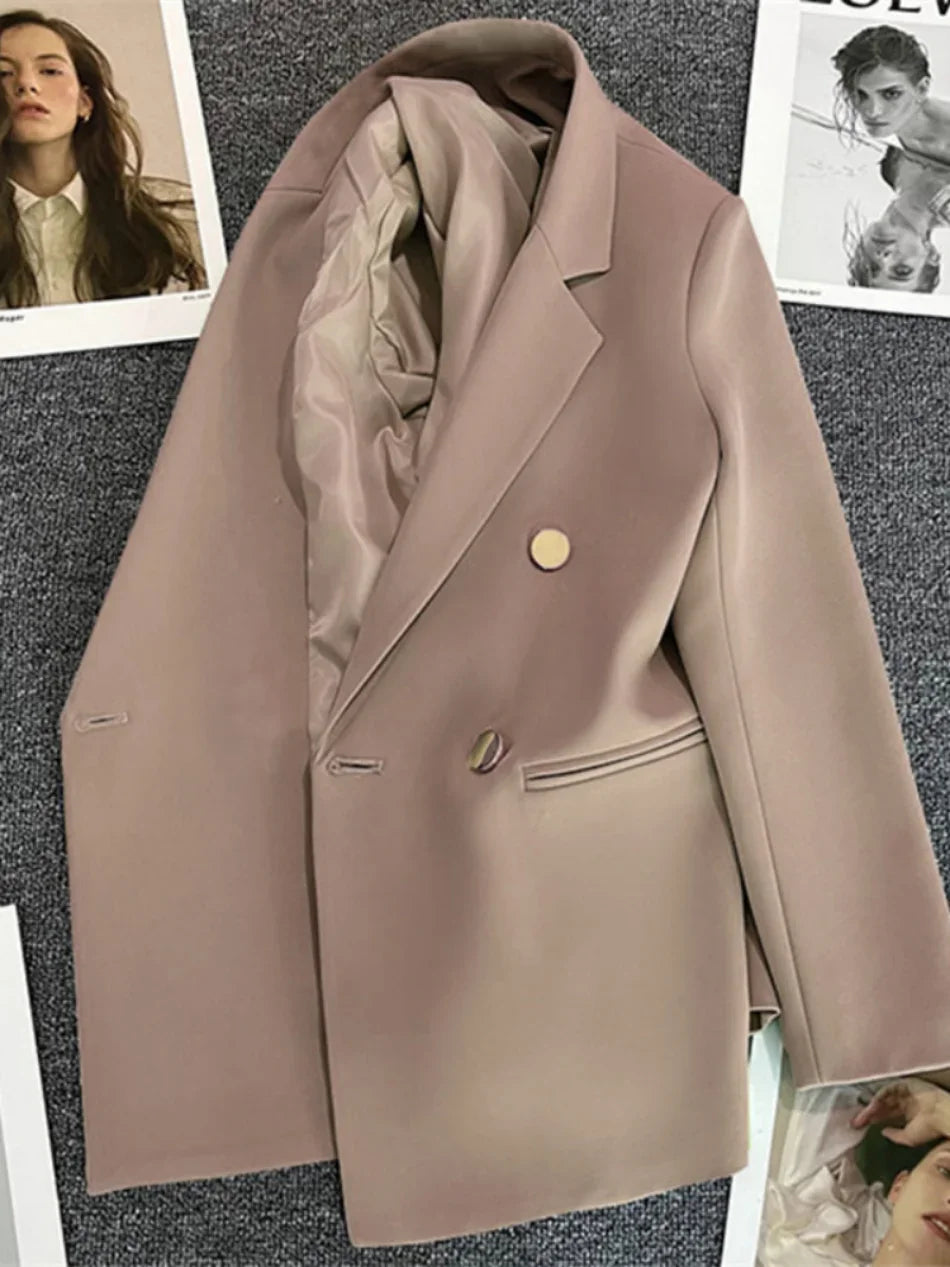 Elegant Korean Fashion Blazer - Luxury Double Breasted Jacket for Professional Wear