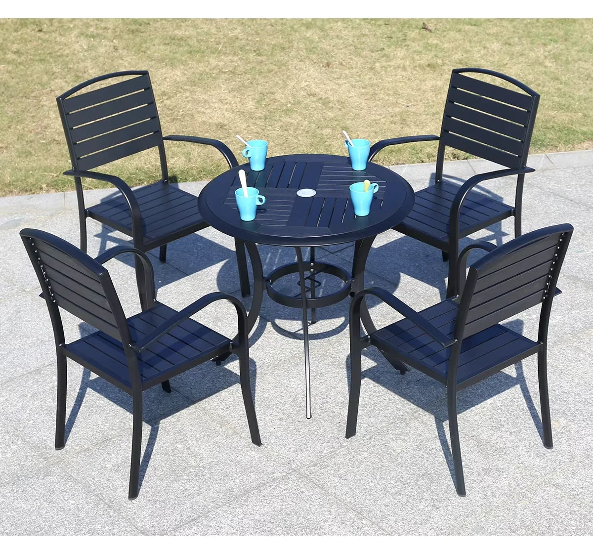 Outdoor Dining Table Modern Garden Table 80cm Wood-plastic Table Fashion Furniture Black Round Coffee Table