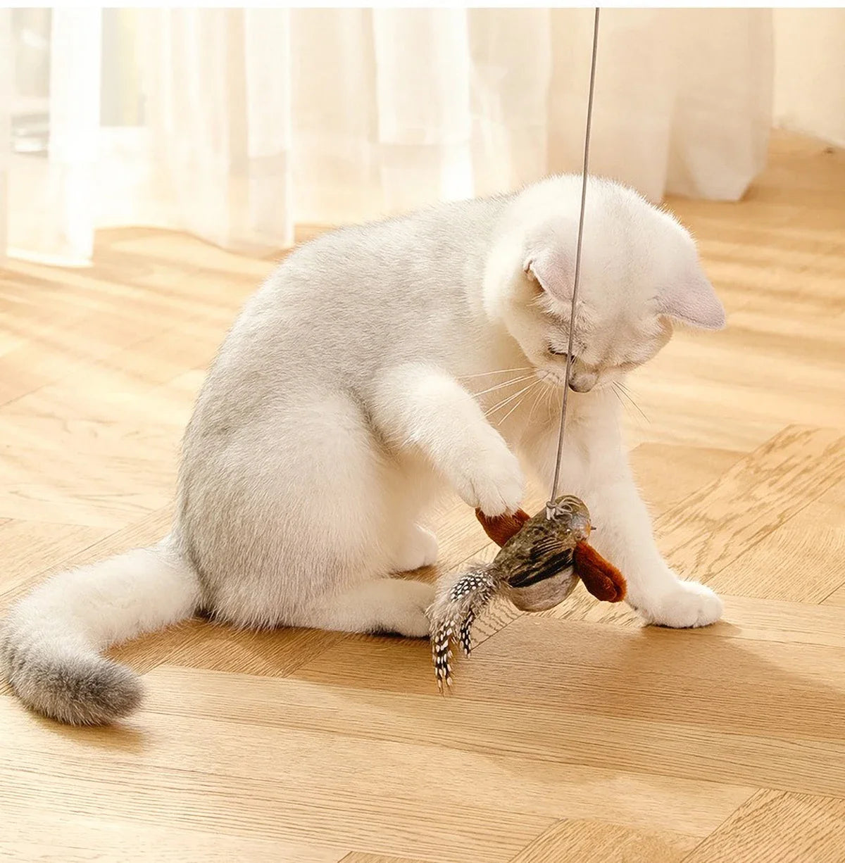 Automatic Chirping Cat Toy - Motion Activated with Catnip & Feathers, Chew-Proof Interactive Pet Game for Indoor Kittens